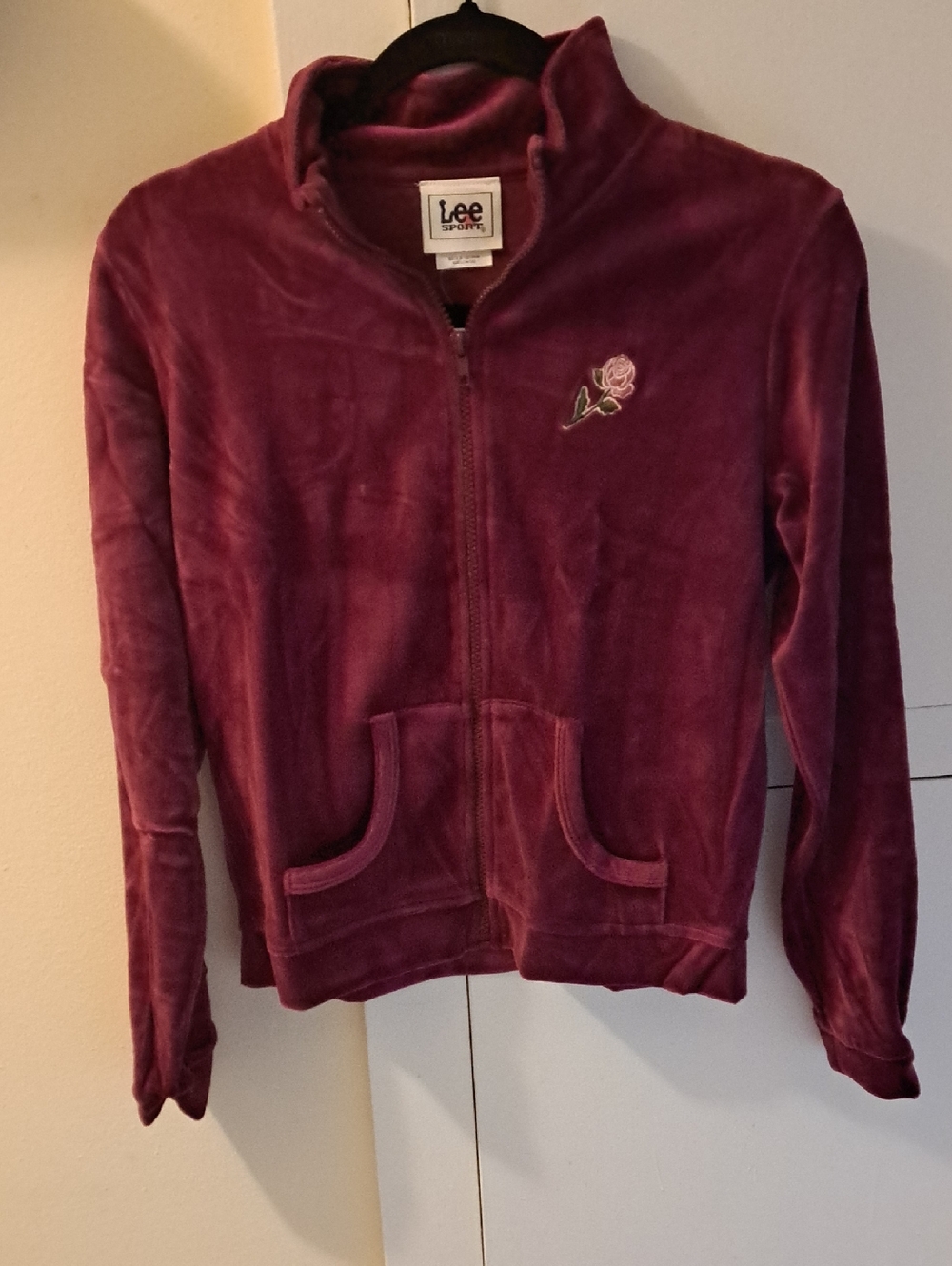 Lee Sport Velour Zip-Up Jacket with Rose Embroidery - Plum